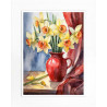 Daffodils in a red vase by AI artwork