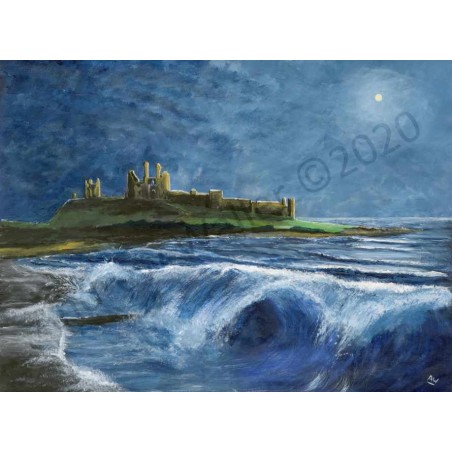 Windswept Dunstanburgh Moonlight Night by Andrew Waller